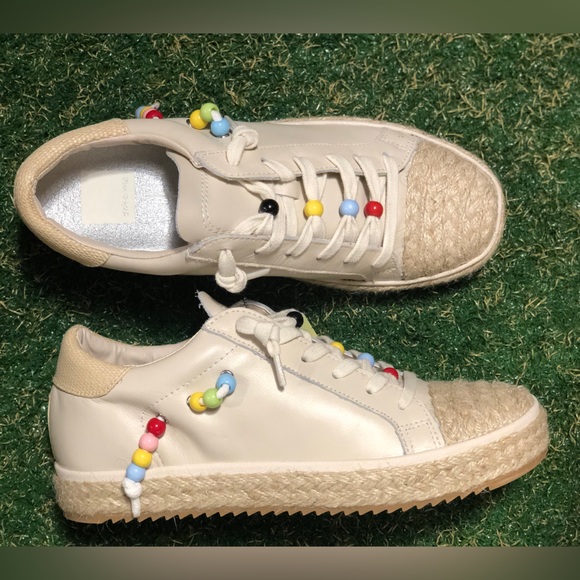 DOLCE VITA X TREVOR PROJECT Zoe Pride Ivory Beaded Raffia Leather Sneakers - Picture 1 of 13